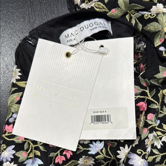 Mac Duggal High Neck Floral Embroidered Long Puff Sleeve Dress - 4 - Picture 4 of 5